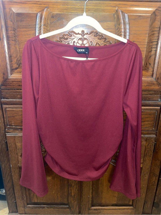 Cider Tops - Cider Women's Long Sleeve Boatneck Top in Burgundy